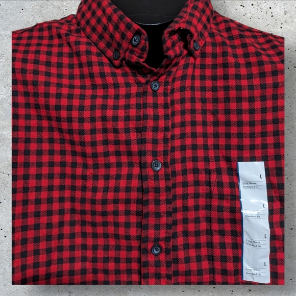GOODFELLOW Red Black Buffalo Check Plaid Button Up Shirt Men's Large Holiday NEW - Picture 3 of 7